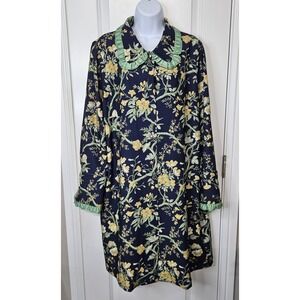 TUCKERNUCK‎ XXL Twiggy Night Bloom Floral Green Trim Gold Buttons Navy Dress